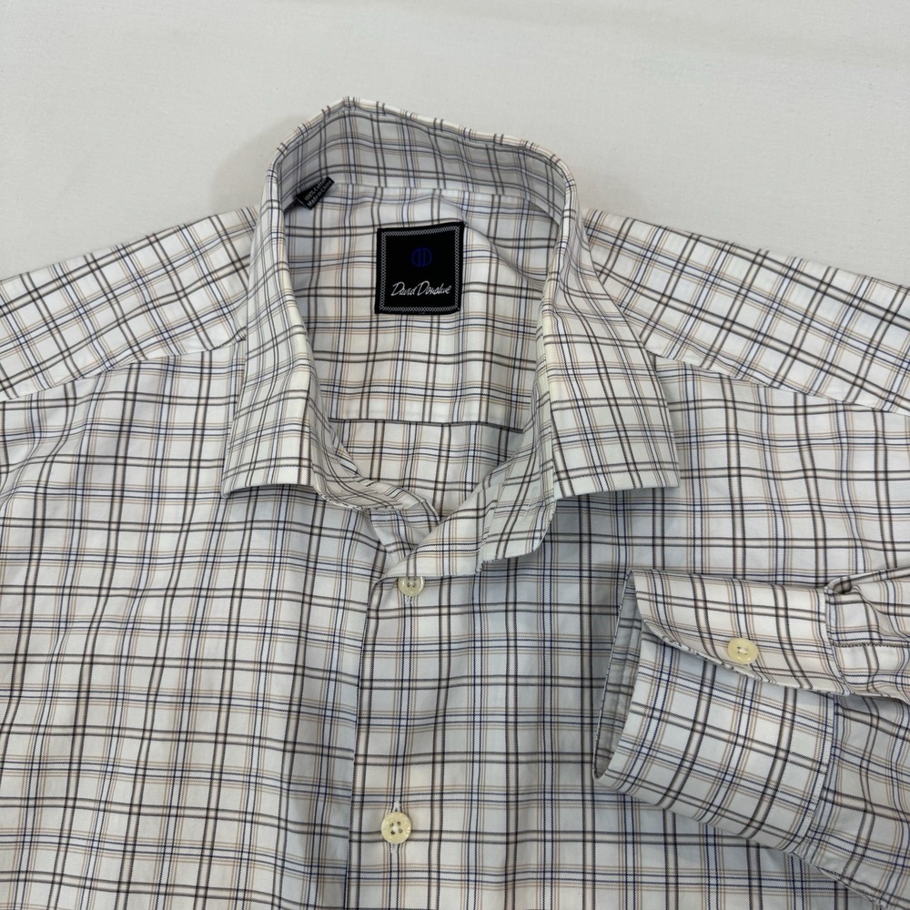 David Donahue Shirt Mens Brown Blue Button Down Long Sleeve Oxford 17 / 34 35